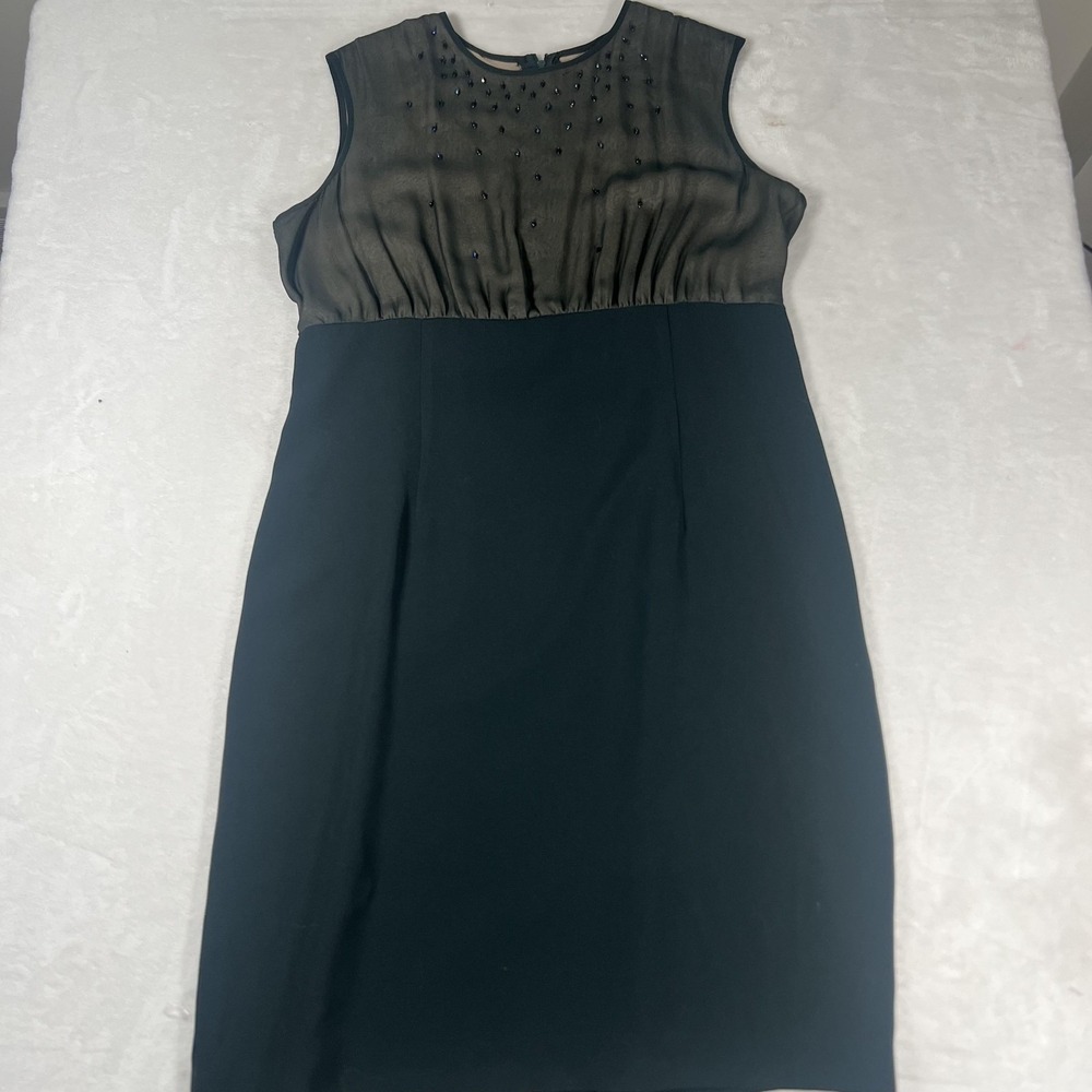 Sunny Choi Dress Womens 14 Green Beaded Sheath Silk Illusion Bodice Party